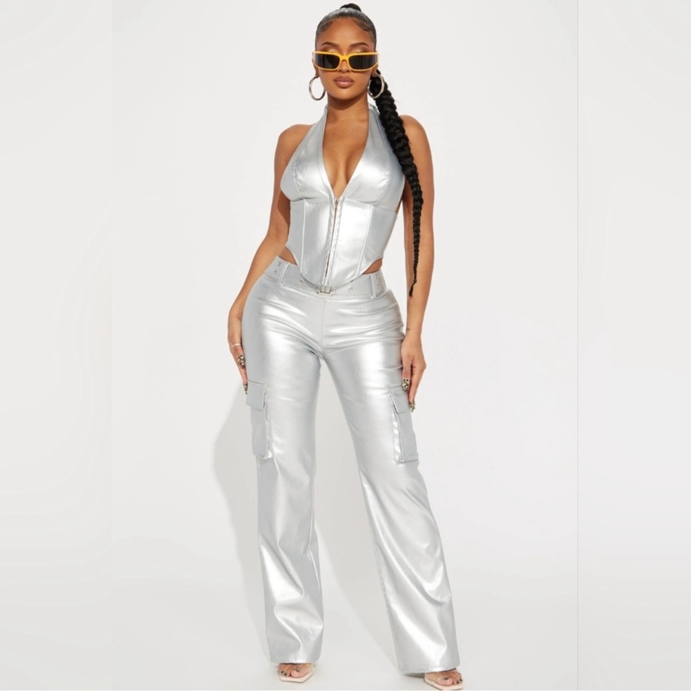 Space Vibes Halter Pleather Leather Top NWT XS